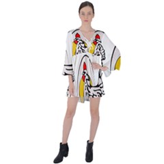 Roseanne Chicken, Retro Chickens V-neck Flare Sleeve Mini Dress by EvgeniaEsenina