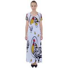 Roseanne Chicken, Retro Chickens High Waist Short Sleeve Maxi Dress by EvgeniaEsenina