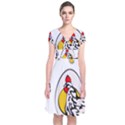 Roseanne Chicken, Retro Chickens Short Sleeve Front Wrap Dress View1