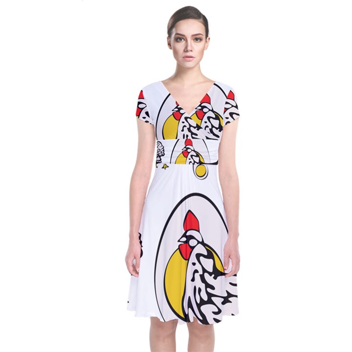 Roseanne Chicken, Retro Chickens Short Sleeve Front Wrap Dress