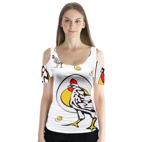 Roseanne Chicken, Retro Chickens Butterfly Sleeve Cutout Tee  by EvgeniaEsenina