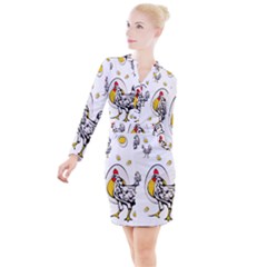 Roseanne Chicken, Retro Chickens Button Long Sleeve Dress by EvgeniaEsenina