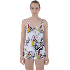 Roseanne Chicken, Retro Chickens Tie Front Two Piece Tankini by EvgeniaEsenina