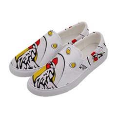 Roseanne Chicken, Retro Chickens Women s Canvas Slip Ons by EvgeniaEsenina