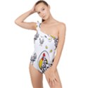 Roseanne Chicken, Retro Chickens Frilly One Shoulder Swimsuit View1