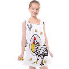 Roseanne Chicken, Retro Chickens Kids  Cross Back Dress by EvgeniaEsenina