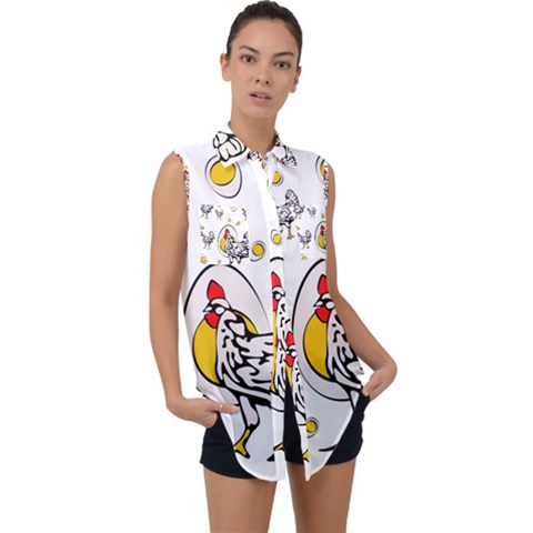 Roseanne Chicken, Retro Chickens Sleeveless Chiffon Button Shirt by EvgeniaEsenina