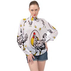 Roseanne Chicken, Retro Chickens High Neck Long Sleeve Chiffon Top by EvgeniaEsenina