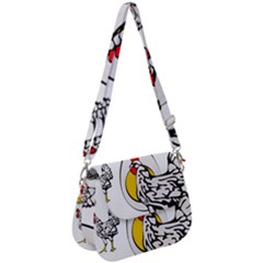 Roseanne Chicken, Retro Chickens Saddle Handbag by EvgeniaEsenina