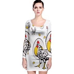 Roseanne Chicken, Retro Chickens Long Sleeve Bodycon Dress by EvgeniaEsenina