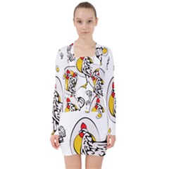 Roseanne Chicken, Retro Chickens V-neck Bodycon Long Sleeve Dress by EvgeniaEsenina