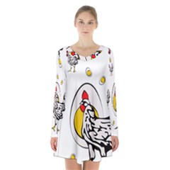 Roseanne Chicken, Retro Chickens Long Sleeve Velvet V-neck Dress