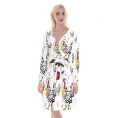 Roseanne Chicken, Retro Chickens Long Sleeve Velvet Front Wrap Dress by EvgeniaEsenina