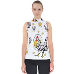 Roseanne Chicken, Retro Chickens Mock Neck Shell Top by EvgeniaEsenina