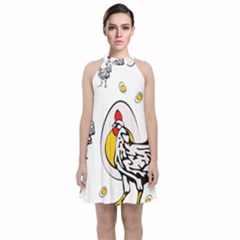 Roseanne Chicken, Retro Chickens Velvet Halter Neckline Dress  by EvgeniaEsenina