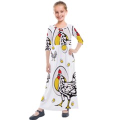 Roseanne Chicken, Retro Chickens Kids  Quarter Sleeve Maxi Dress by EvgeniaEsenina