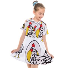 Roseanne Chicken, Retro Chickens Kids  Short Sleeve Shirt Dress