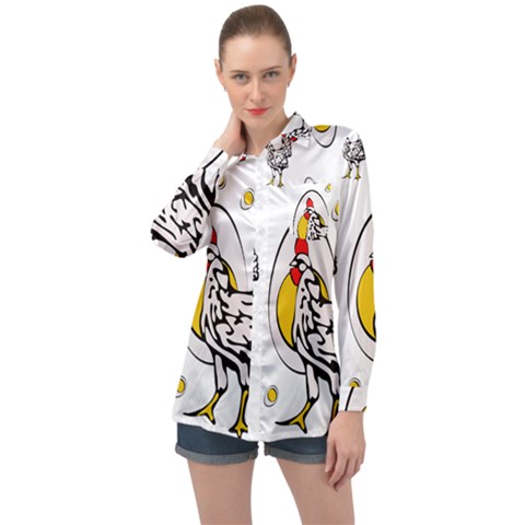 Roseanne Chicken, Retro Chickens Long Sleeve Satin Shirt by EvgeniaEsenina