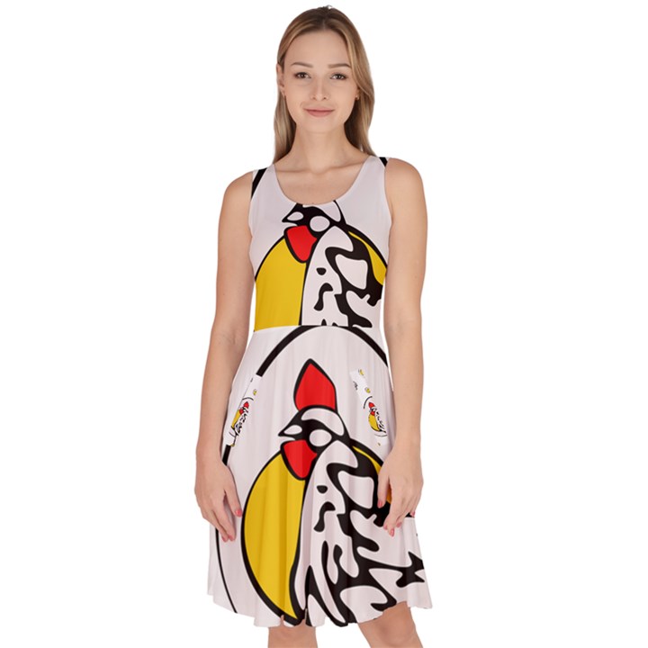 Roseanne Chicken, Retro Chickens Knee Length Skater Dress With Pockets