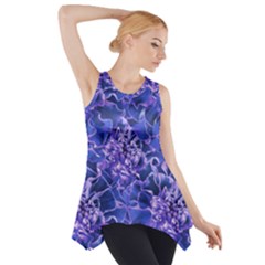 Vibrant Blue Flowers Pattern Motif Side Drop Tank Tunic