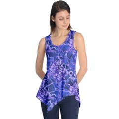 Vibrant Blue Flowers Pattern Motif Sleeveless Tunic