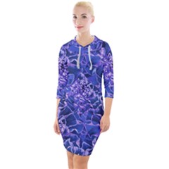 Vibrant Blue Flowers Pattern Motif Quarter Sleeve Hood Bodycon Dress by dflcprintsclothing