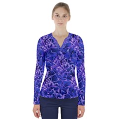 Vibrant Blue Flowers Pattern Motif V-neck Long Sleeve Top by dflcprintsclothing