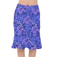 Vibrant Blue Flowers Pattern Motif Short Mermaid Skirt by dflcprintsclothing