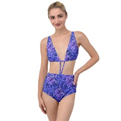 Vibrant Blue Flowers Pattern Motif Tied Up Two Piece Swimsuit by dflcprintsclothing