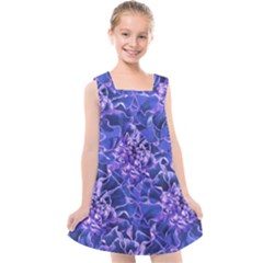 Vibrant Blue Flowers Pattern Motif Kids  Cross Back Dress by dflcprintsclothing