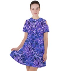 Vibrant Blue Flowers Pattern Motif Short Sleeve Shoulder Cut Out Dress  by dflcprintsclothing