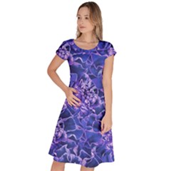 Vibrant Blue Flowers Pattern Motif Classic Short Sleeve Dress