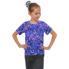 Vibrant Blue Flowers Pattern Motif Kids  Mesh Piece Tee