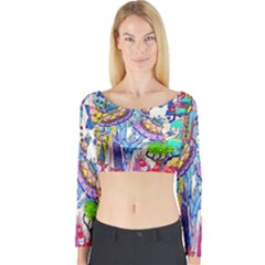 Mountain Abstract Long Sleeve Crop Top by okhismakingart