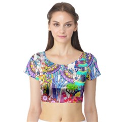 Mountain Abstract Short Sleeve Crop Top by okhismakingart