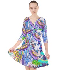 Mountain Abstract Quarter Sleeve Front Wrap Dress by okhismakingart