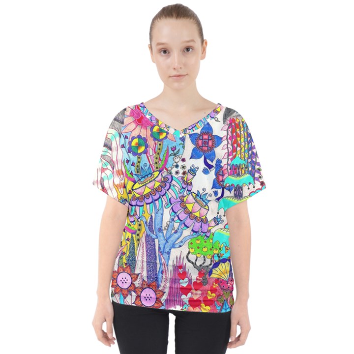 Mountain Abstract V-Neck Dolman Drape Top