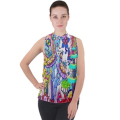 Mountain Abstract Mock Neck Chiffon Sleeveless Top by okhismakingart