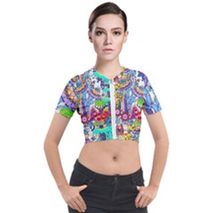 Mountain Abstract Short Sleeve Cropped Jacket by okhismakingart