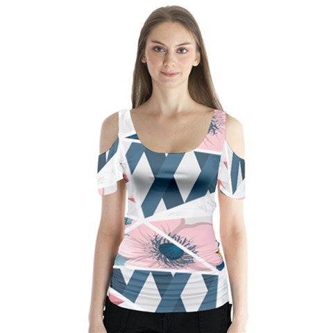 Patchwork  Butterfly Sleeve Cutout Tee  by designsbymallika