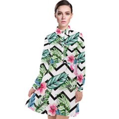 Tropical Zig Zag Pattern Long Sleeve Chiffon Shirt Dress by designsbymallika