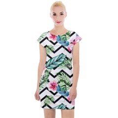 Tropical Zig Zag Pattern Cap Sleeve Bodycon Dress by designsbymallika