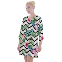 Tropical Zig Zag Pattern Open Neck Shift Dress