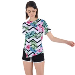 Tropical Zig Zag Pattern Asymmetrical Short Sleeve Sports Tee