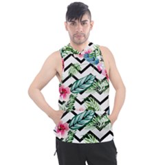 Tropical Zig Zag Pattern Men s Sleeveless Hoodie