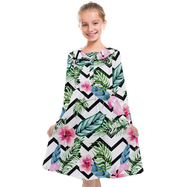 Tropical Zig Zag Pattern Kids  Midi Sailor Dress