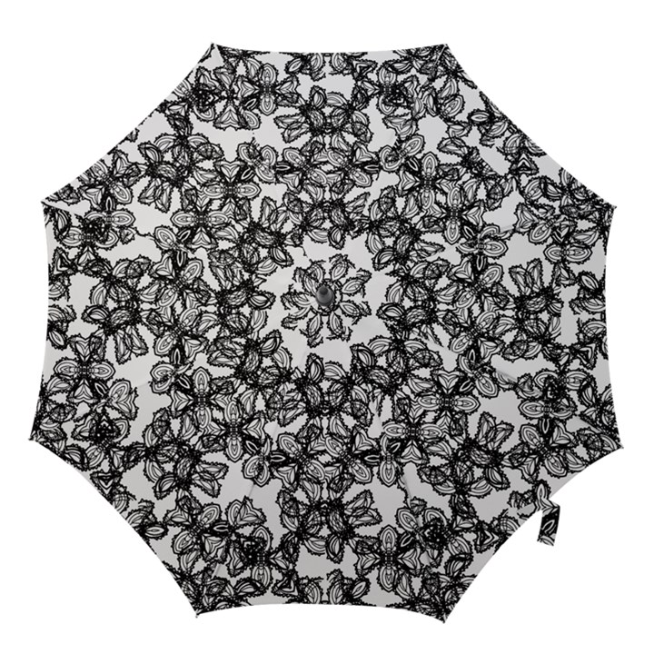 Stylized Botanical Motif Black And White Print Hook Handle Umbrellas (Medium)