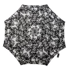 Stylized Botanical Motif Black And White Print Hook Handle Umbrellas (large)