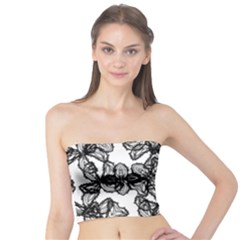 Stylized Botanical Motif Black And White Print Tube Top by dflcprintsclothing