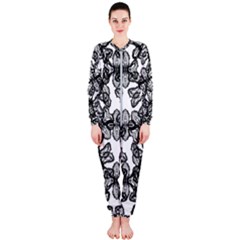 Stylized Botanical Motif Black And White Print Onepiece Jumpsuit (ladies)  by dflcprintsclothing